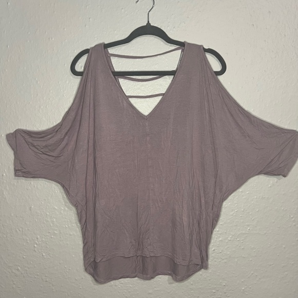 Lavender Charlotte Russe shoulder cut. Back side V cut w/ stripe cutout - Picture 1 of 5